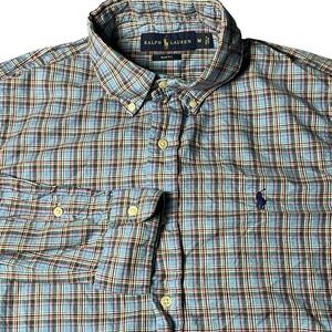 Polo Ralph Lauren Oxford Button Front‎ Long Sleeve Shirt Mens Plaid M Slim Blue